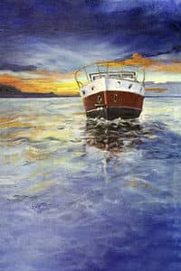 Oil painting by Ellen Lorne — Boat on Ocean