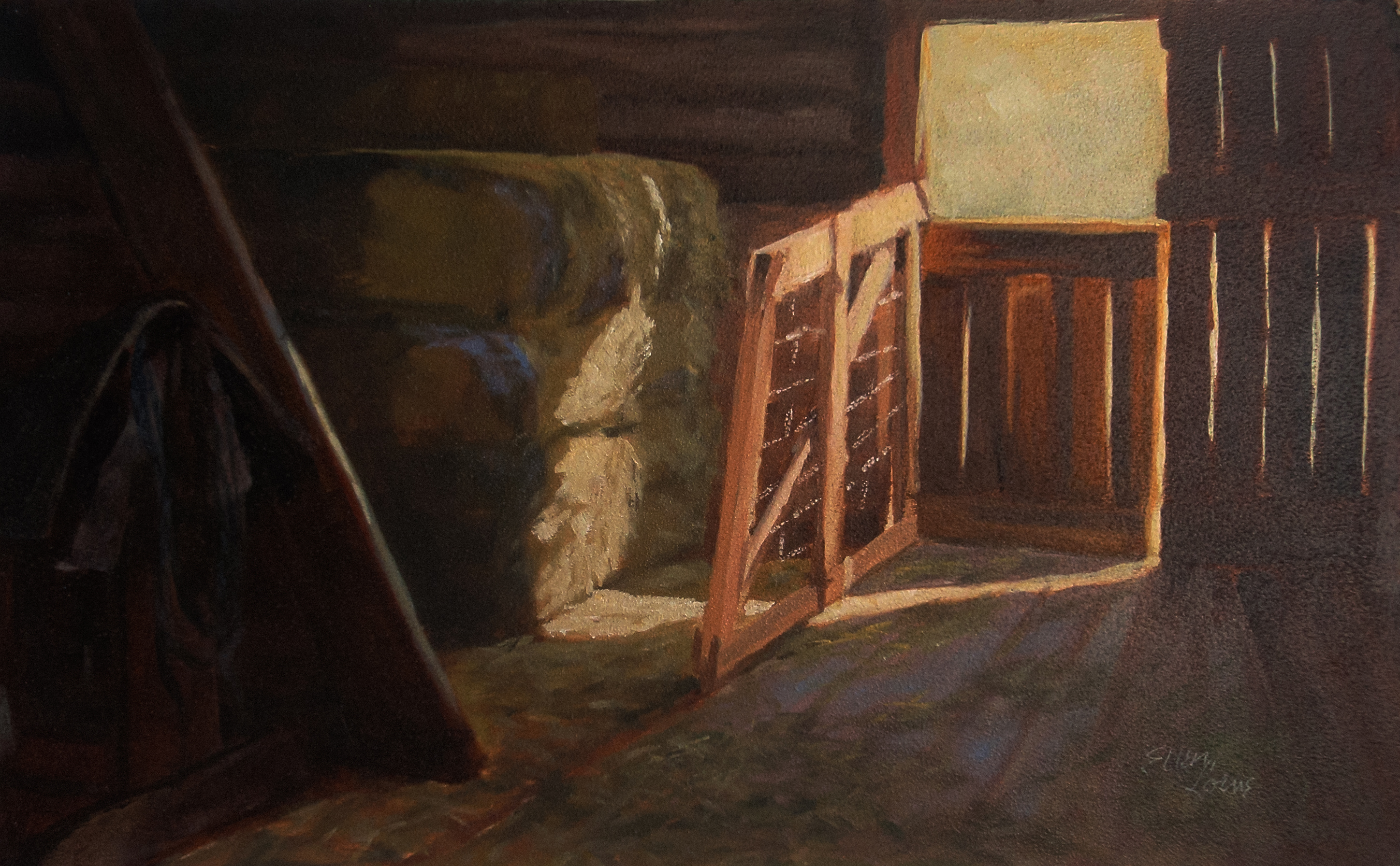 Oil painting by Ellen Lorne — Barn Shadows