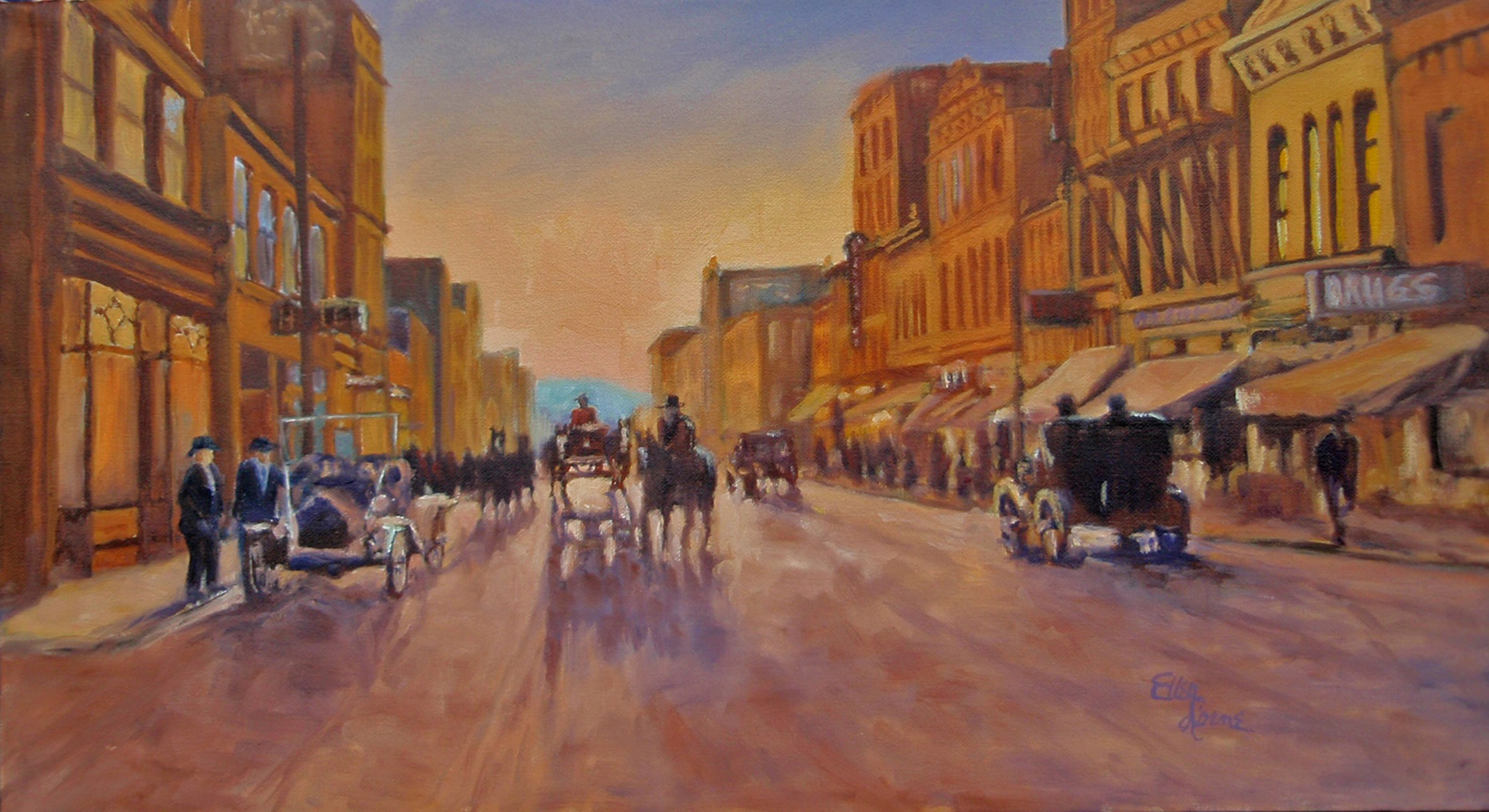 Oil painting by Ellen Lorne — Calgary 8th Avenue — 1910