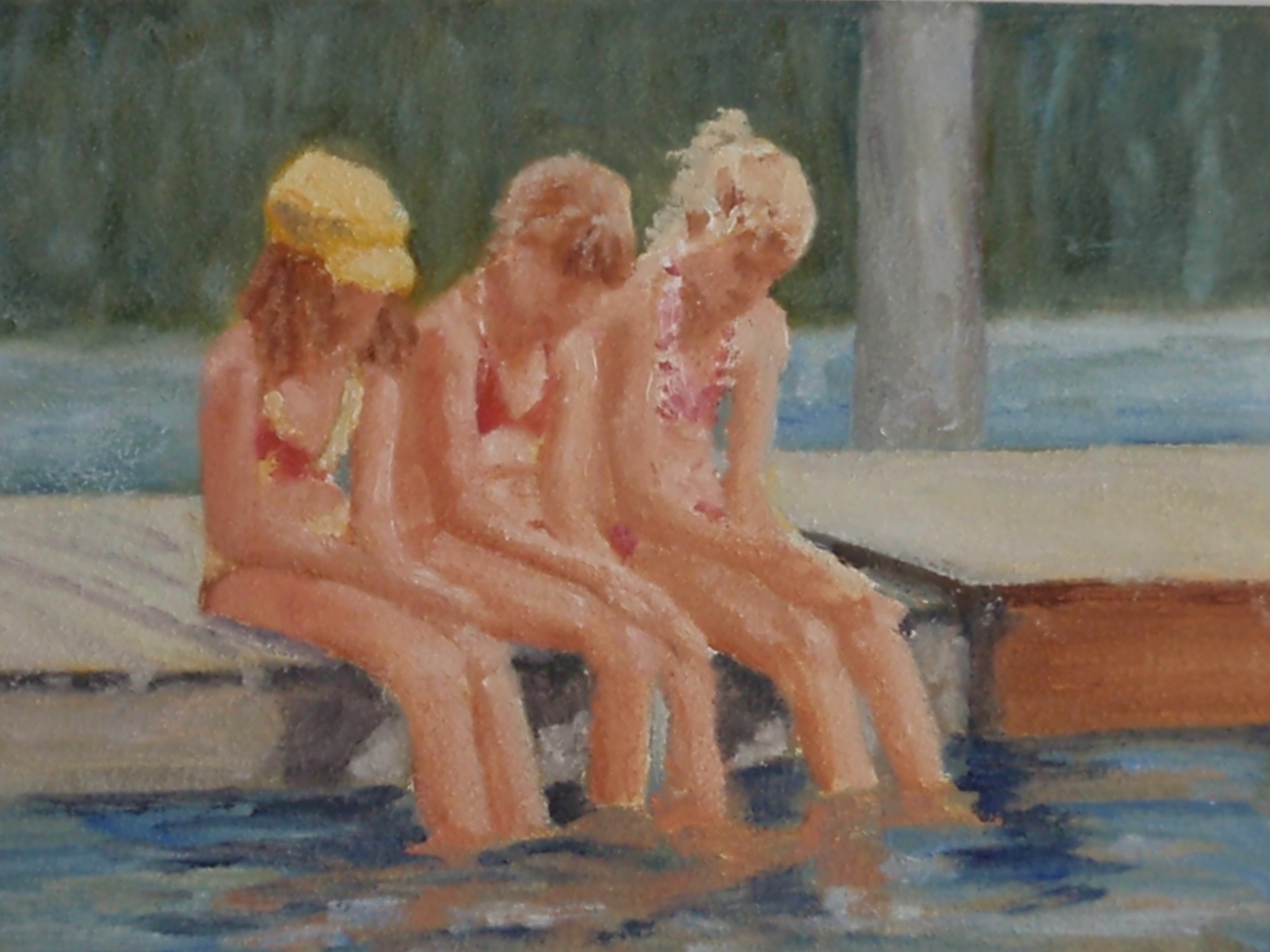 Oil painting by Ellen Lorne — Girls at the Lake